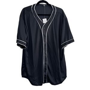 NWT Women  Men's Mock Baseball Sports Top Shirt Short Sleeve Button Black 2XL